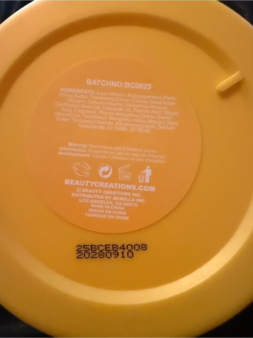 Beauty Creations Yellow Mango With It Body Butter